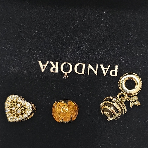 NEW Set Pandora SHINE Gold Sweet Honey comb heart bee - Picture 3 of 3
